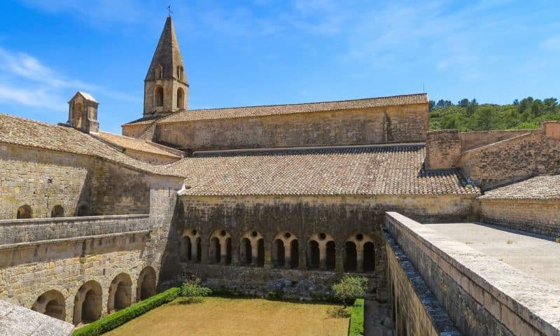 View of the Thoronet Abbey and its cloister on a sunny day, Sout