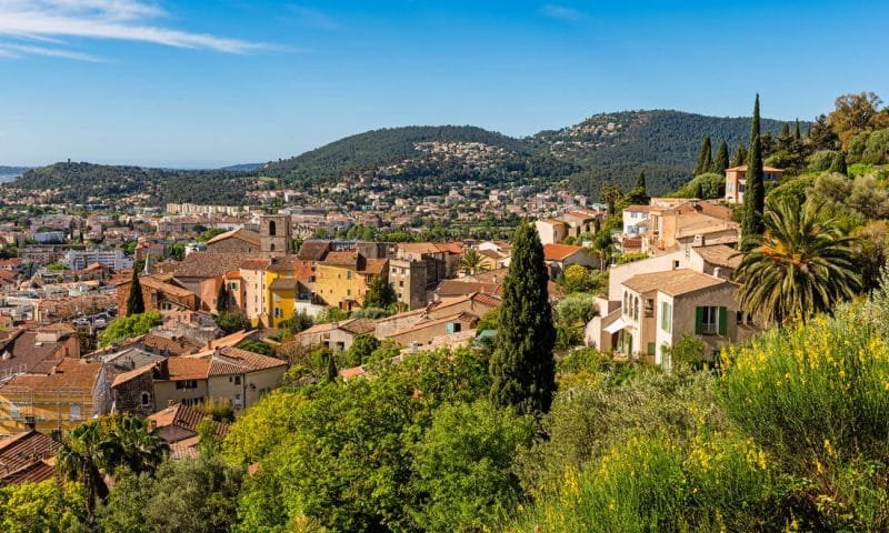 View to the old town and St. Paul church, Hyeres (Hyères), Fran